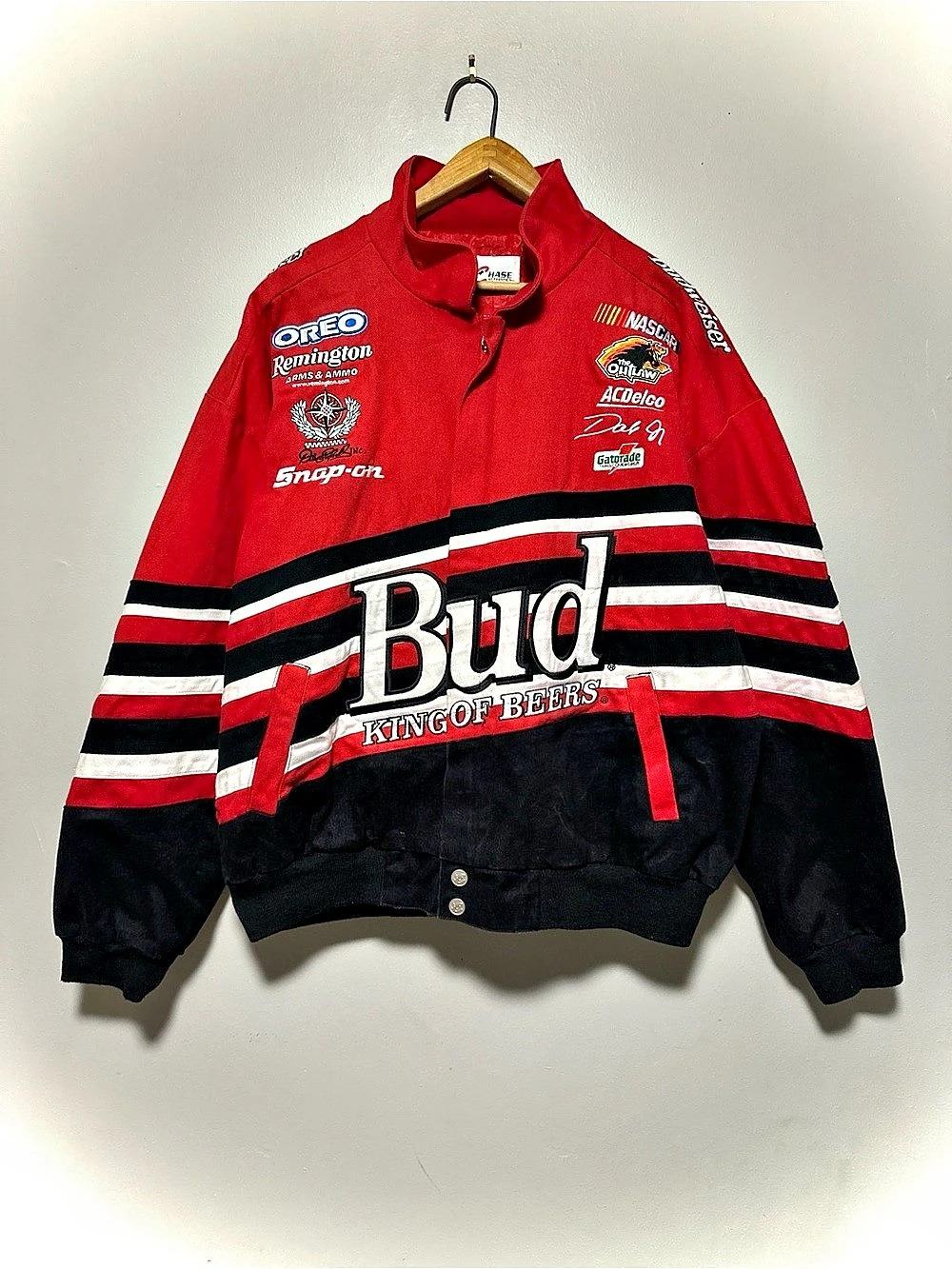 Vintage Chase Authentics Dale Earnhardt Jr. Budweiser NASCAR Racing Jacket Red &